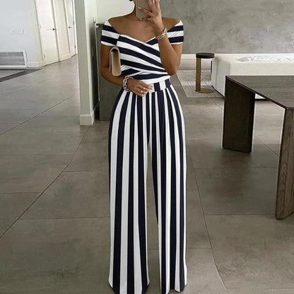 Holly -  Maxi jumpsuit print off-shoulder v-hals