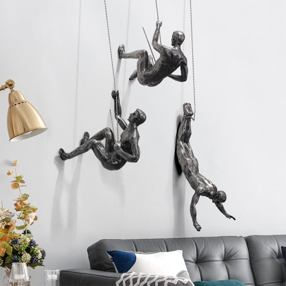 Statuistica Dynamisch Klim Sculptuur Wand Decoratie als Interieur Eyecatcher (standbeeldjes van mannen in 3 verschillende poses)