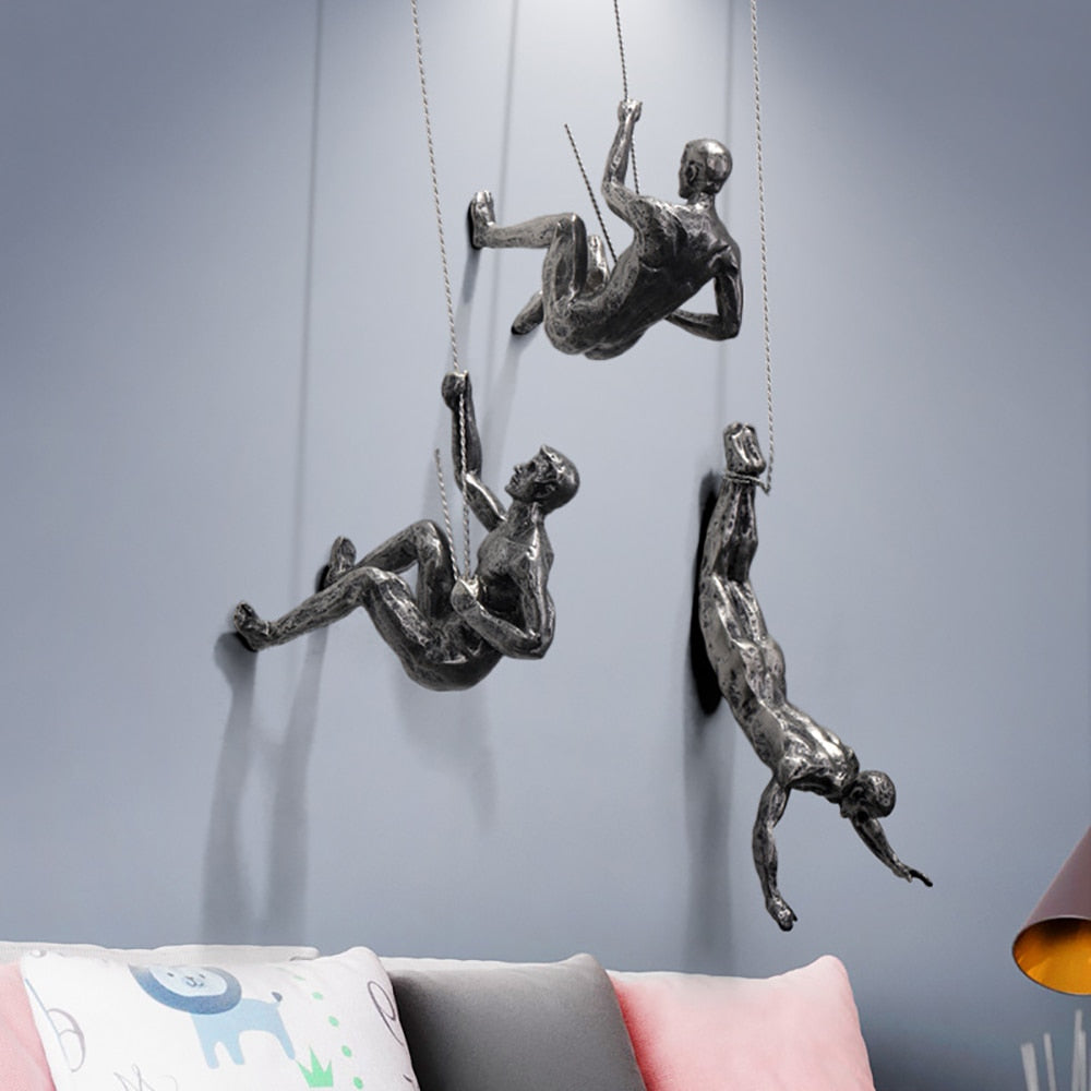 Statuistica Dynamisch Klim Sculptuur Wand Decoratie als Interieur Eyecatcher (standbeeldjes van mannen in 3 verschillende poses)