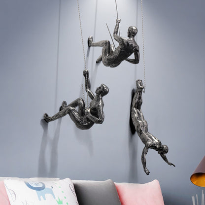 Statuistica Dynamisch Klim Sculptuur Wand Decoratie als Interieur Eyecatcher (standbeeldjes van mannen in 3 verschillende poses)