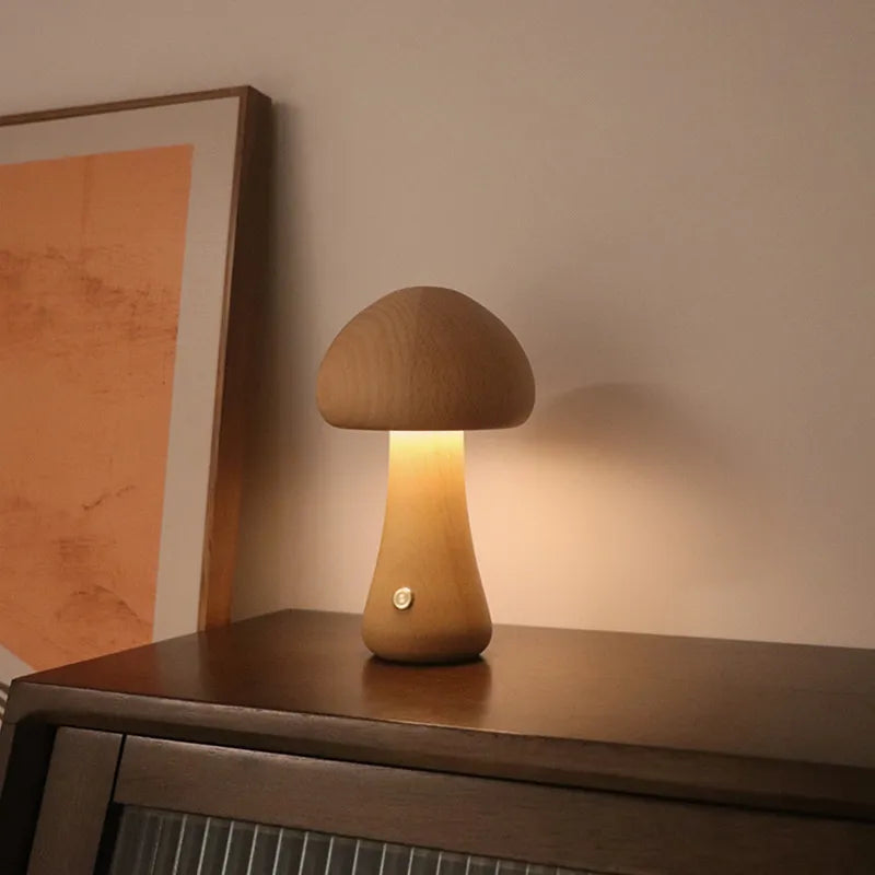 MushGlow Unieke Houten Draadloze Schattige Paddestoel Lamp