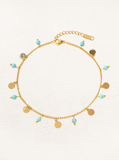 Maeve - Hangende Balletjes Enkelbandje Blauw Goud