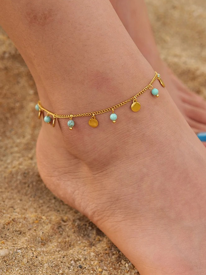 Maeve - Hangende Balletjes Enkelbandje Blauw Goud