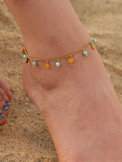 Maeve - Hangende Balletjes Enkelbandje Blauw Goud