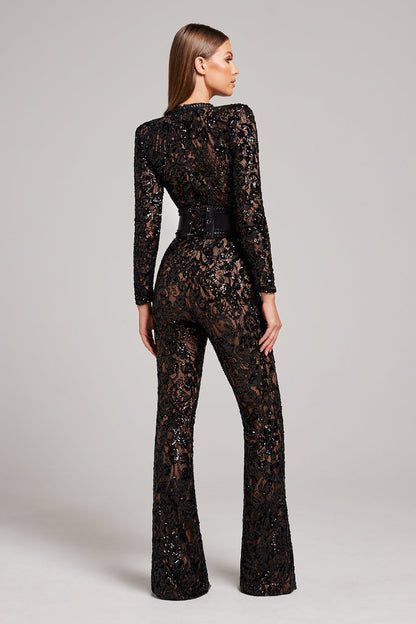 Roos - Elegante Jumpsuit met Lange Mouwen en Uitlopende Pijpen voor Dames