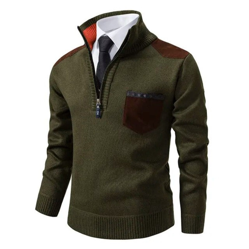 William - Elegante Pullover met Kwartritssluiting en Suède Schouderpatches