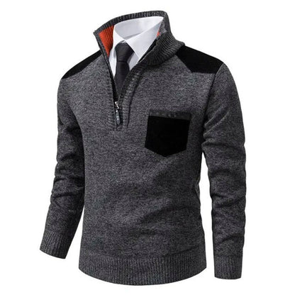 William - Elegante Pullover met Kwartritssluiting en Suède Schouderpatches