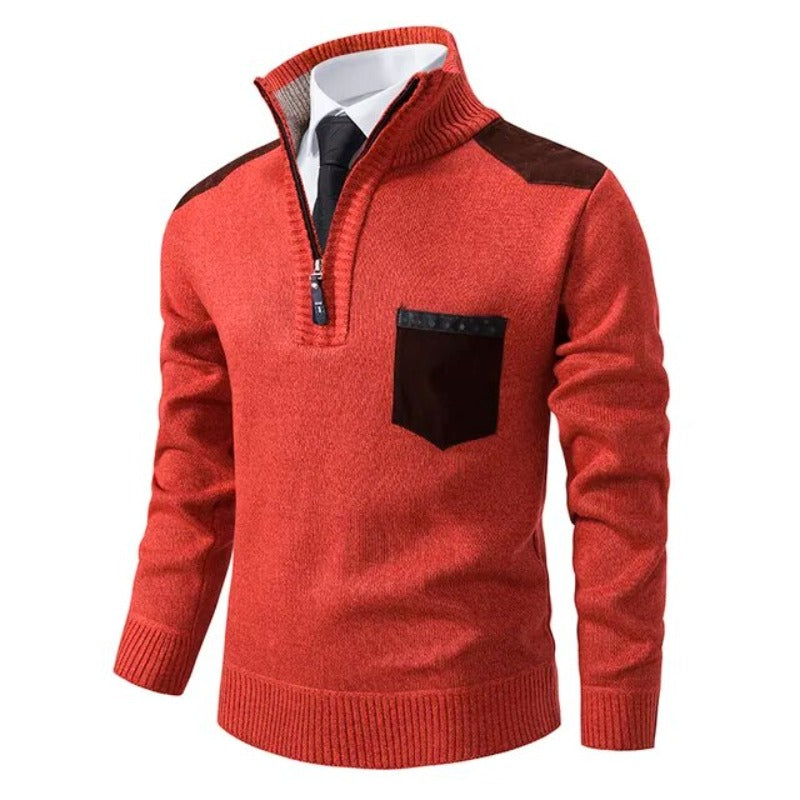 William - Elegante Pullover met Kwartritssluiting en Suède Schouderpatches