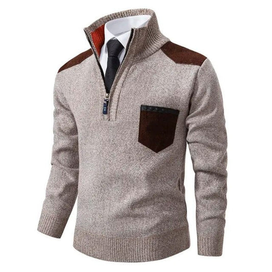 William - Elegante Pullover met Kwartritssluiting en Suède Schouderpatches