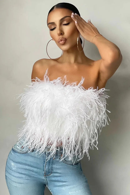 Noa Feather Top | Stijlvolle veren crop top is dé toptrend dit jaar