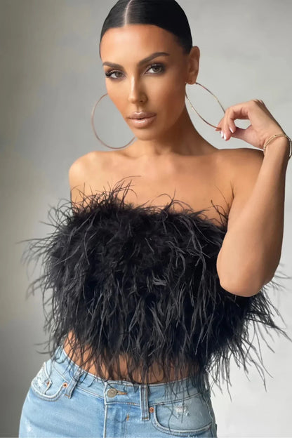 Noa Feather Top | Stijlvolle veren crop top is dé toptrend dit jaar