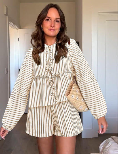 Sophie - Gestreepte Peplumtop en Short Set