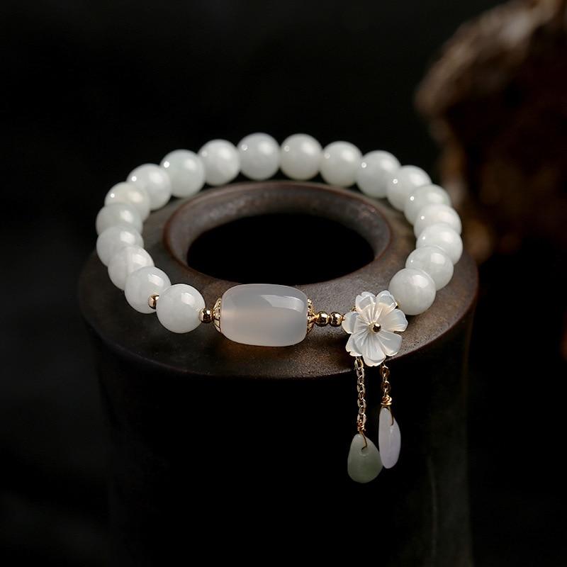 Purity&Harmony Witte Jade en Agaat Kralen Armband