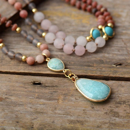 Diep Reinigende Pastel Mala Kralen Ketting van Amazoniet en Rozenkwarts