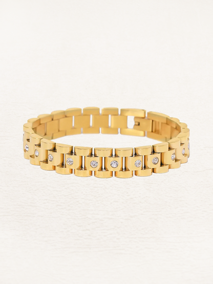 Aleida - Nora Brede Gouden Schakelarmband met Zirkonia