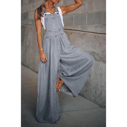 Sanura - Dames Denim Jumpsuit Tuinbroek Overall met Wijde Pijpen