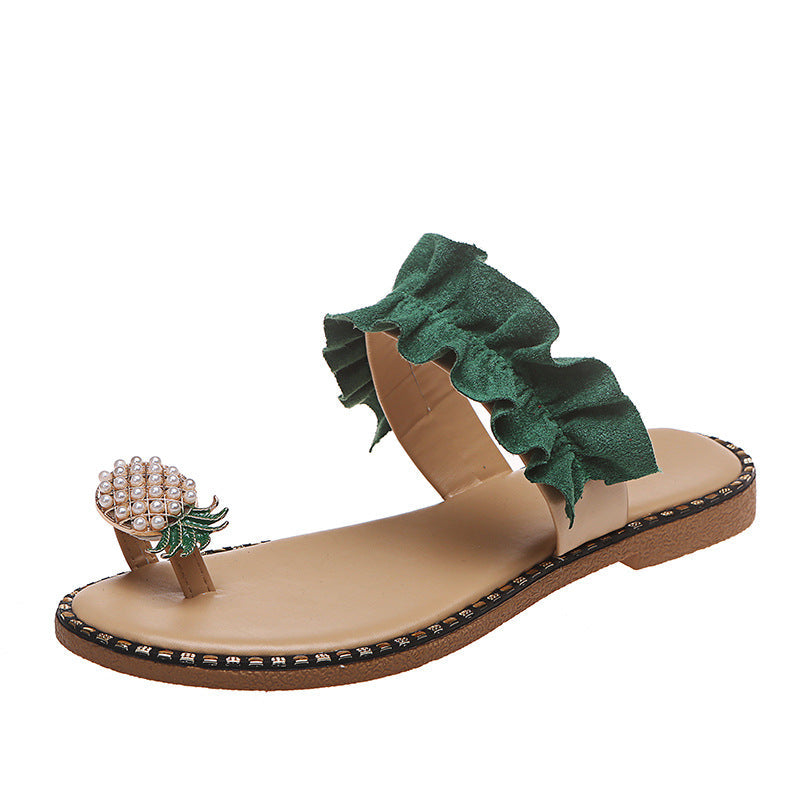 Helene - Tropische flair, Speelse sandalen versierd met ananas en details met ruches