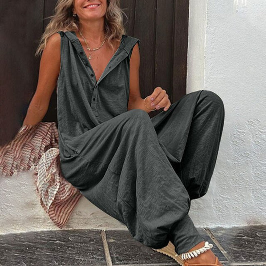 Mila - Comfortabele Jumpsuit met Knopen V-Hals en Zonder Mouwen