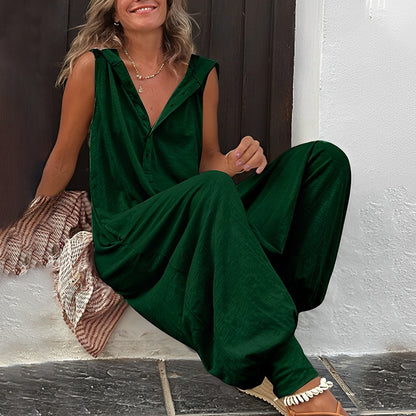 Mila - Comfortabele Jumpsuit met Knopen V-Hals en Zonder Mouwen