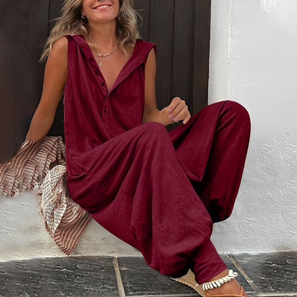 Mila - Comfortabele Jumpsuit met Knopen V-Hals en Zonder Mouwen