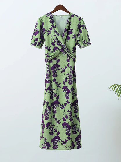 Niniane - Bloemen wikkeljurk met korte mouwen