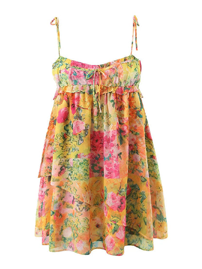 Ella - Mini Jurk met Bloemenprint en Schouderstrik