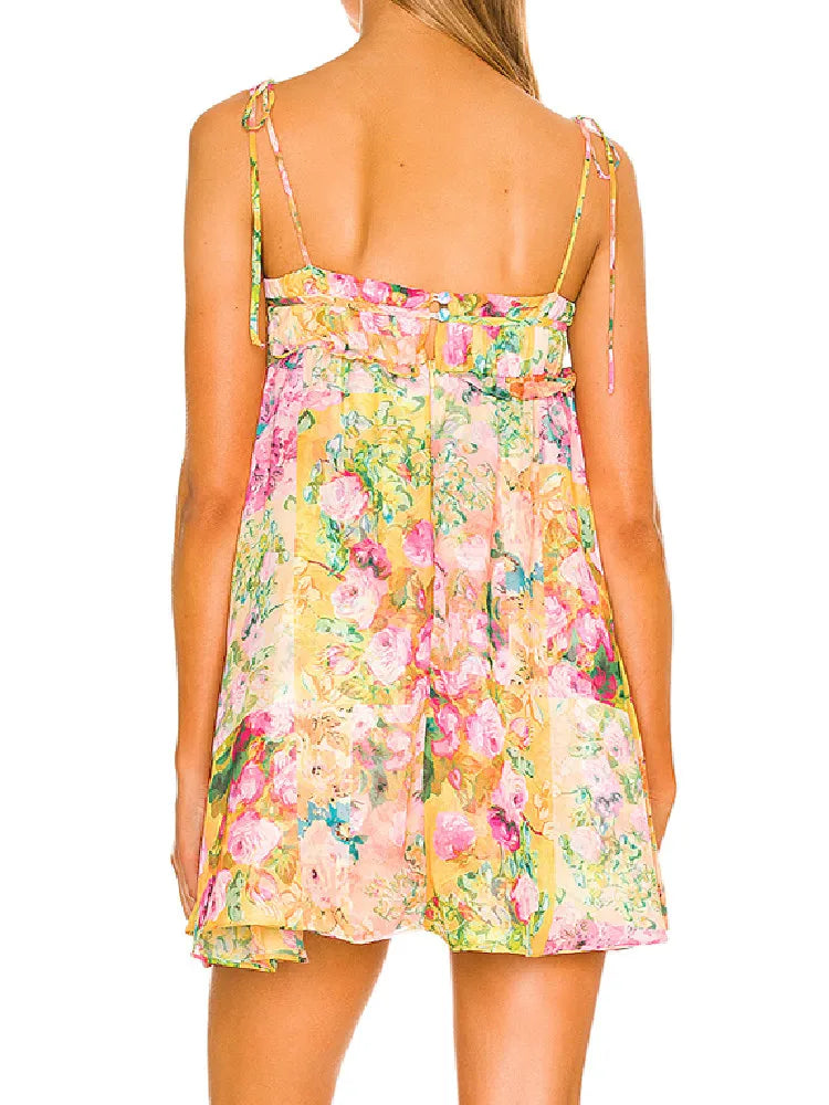 Ella - Mini Jurk met Bloemenprint en Schouderstrik