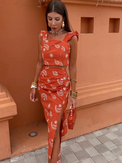 Panka - Tweedelig boho set met crop top en midi rok