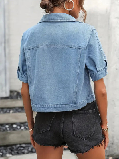 Tess Denim Jack | Denim Overhemd met Korte Mouwen voor Dames