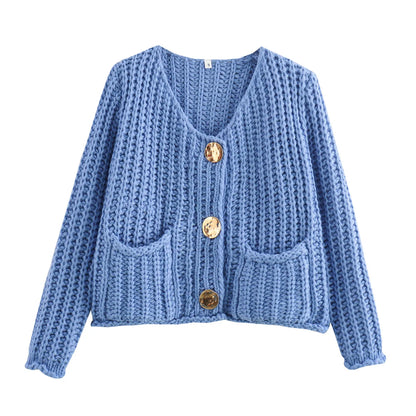 Henrose - Elegante Gebreide Cardigan met Knopen en Voorzakken