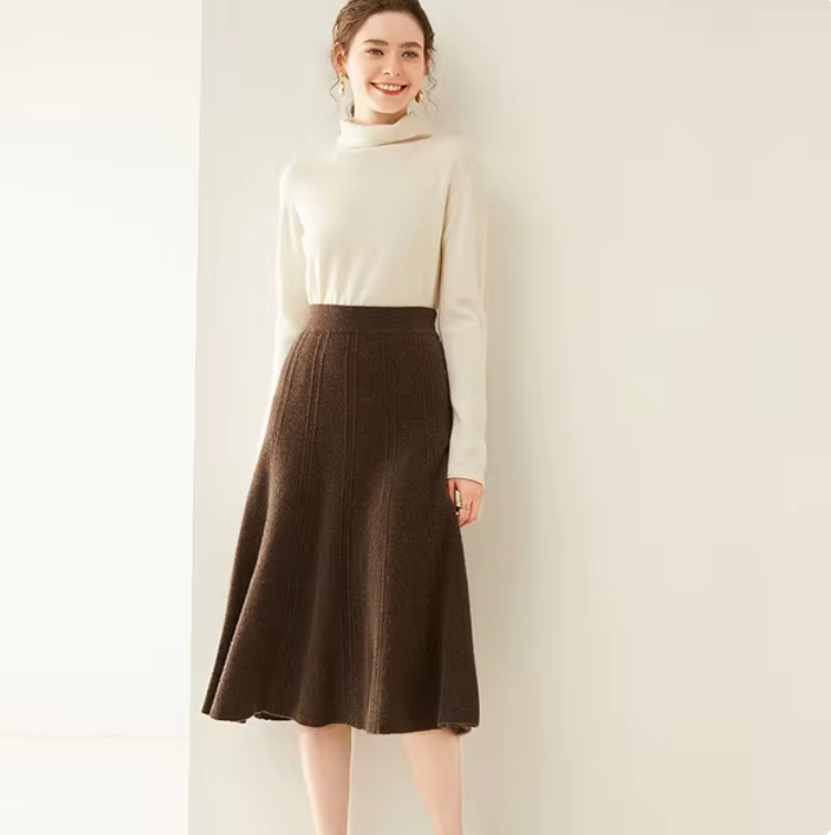 Diana - Wintertemperament Halflange Kasjmier Gebreide Rok met hoge Taille