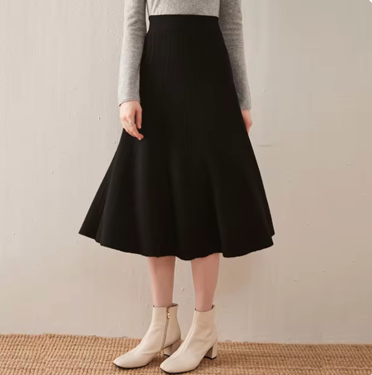 Diana - Wintertemperament Halflange Kasjmier Gebreide Rok met hoge Taille