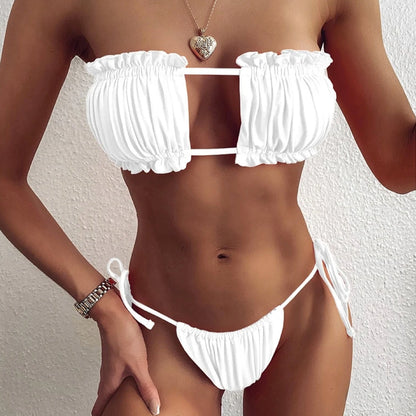 Shelly Strapless Bandeau Touwtjes Bikini Set met Uitneembare Padding