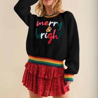 MERRY & BRIGHT geribbelde trui met ronde hals