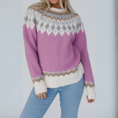 Geometrische Ronde Hals Sweater met Lange Mouwen