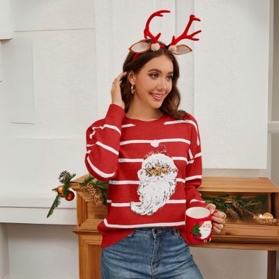 Gestreepte Kerstman Ronde Hals Lange Mouw Sweater