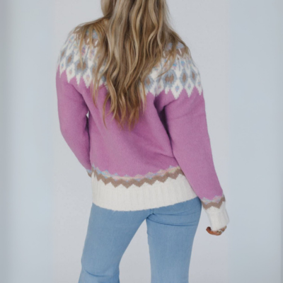 Geometrische Ronde Hals Sweater met Lange Mouwen