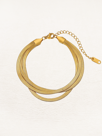 Petronella - Tara 3-Dubbele Snake Chain Armband Goud