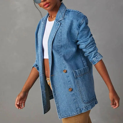 Krisje - Stijlvolle denim blazer met zakken voor dames