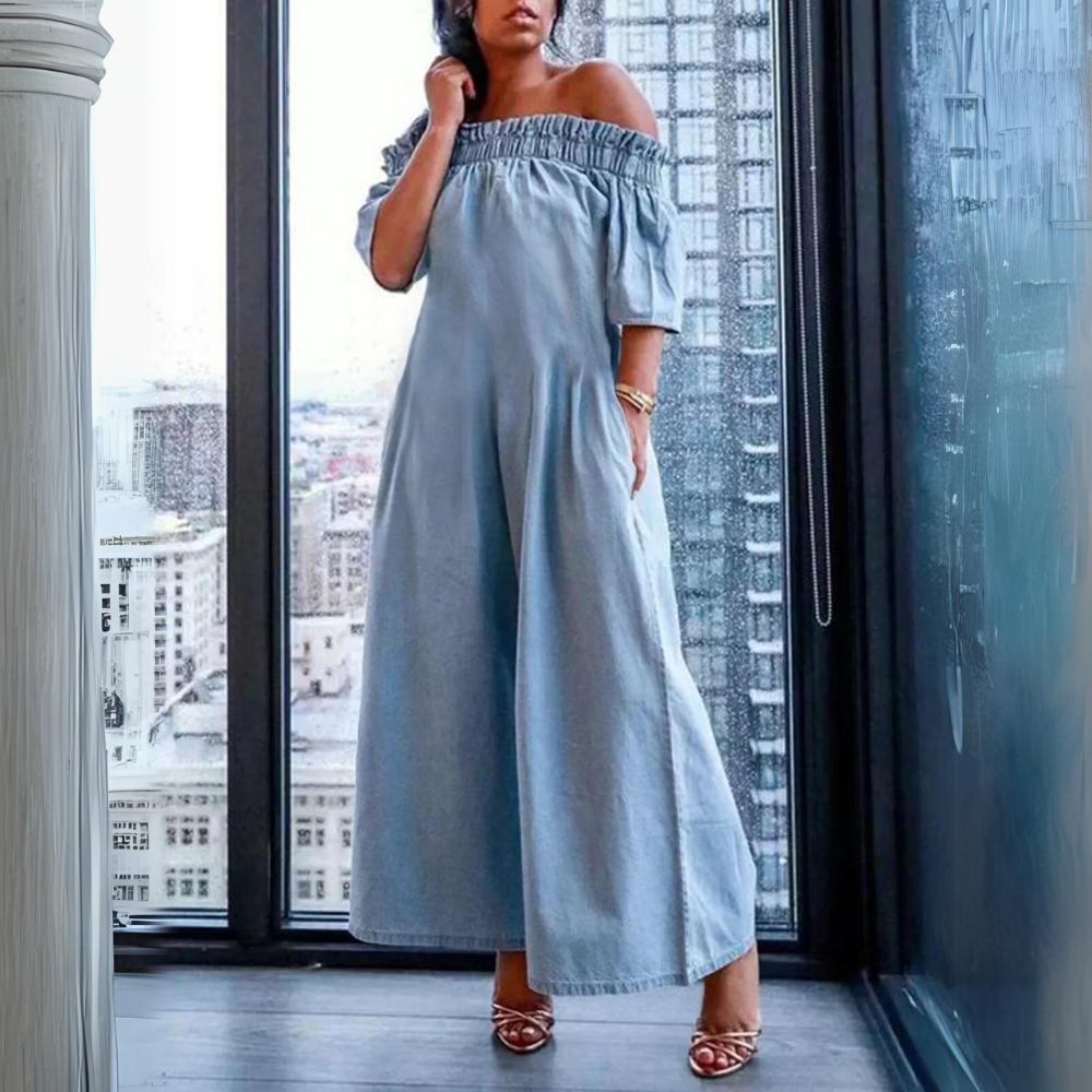 Helena - Casuale, denim Jumpsuit met off-the-Shoulder Mouwen