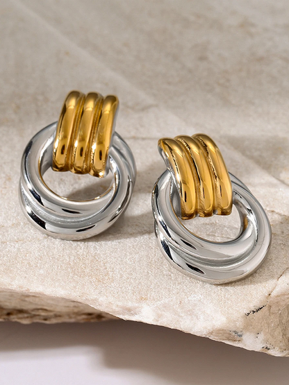 Ineke - Gedraaide Statement Oorbellen Goud-Zilver