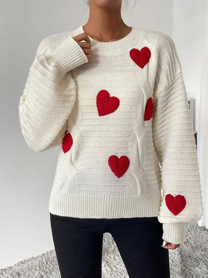 Tessa - Hartjes Gebreide Trui voor Dames | Cozy Sweater | Zachte Trui met Hartjes in Wit