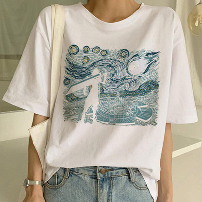 Rhea - T-shirt met Van Gogh opdruk