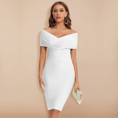 Elin - Bandage Jurk Off Shoulder V-Halslijn