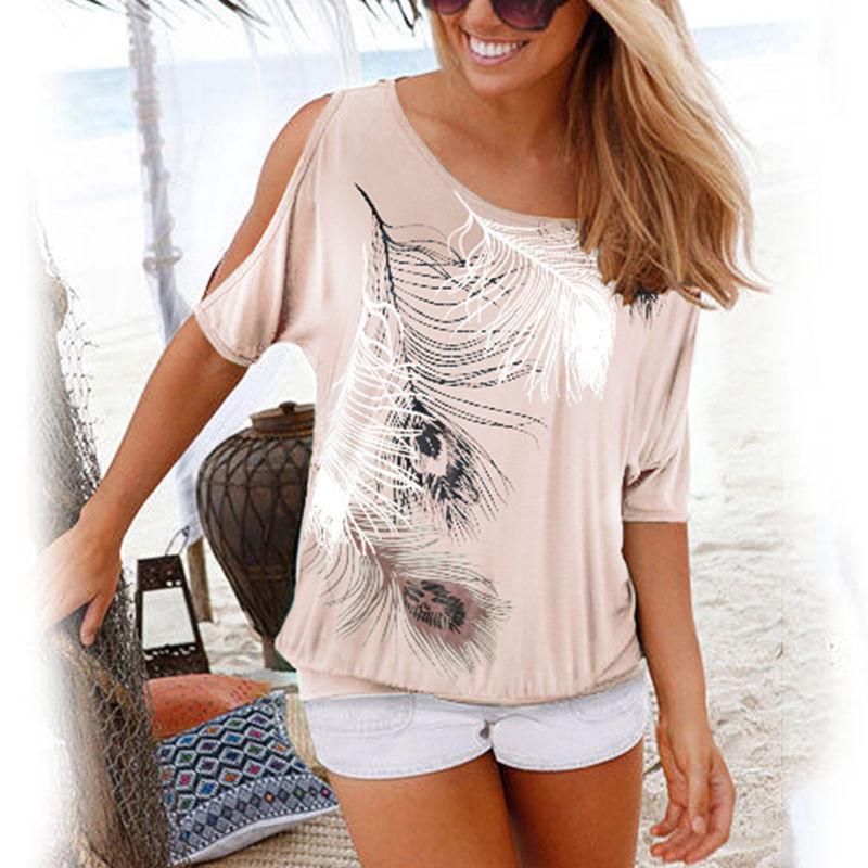 Burdette - Casual en Losse Koud Schouder Veren Zomer Top