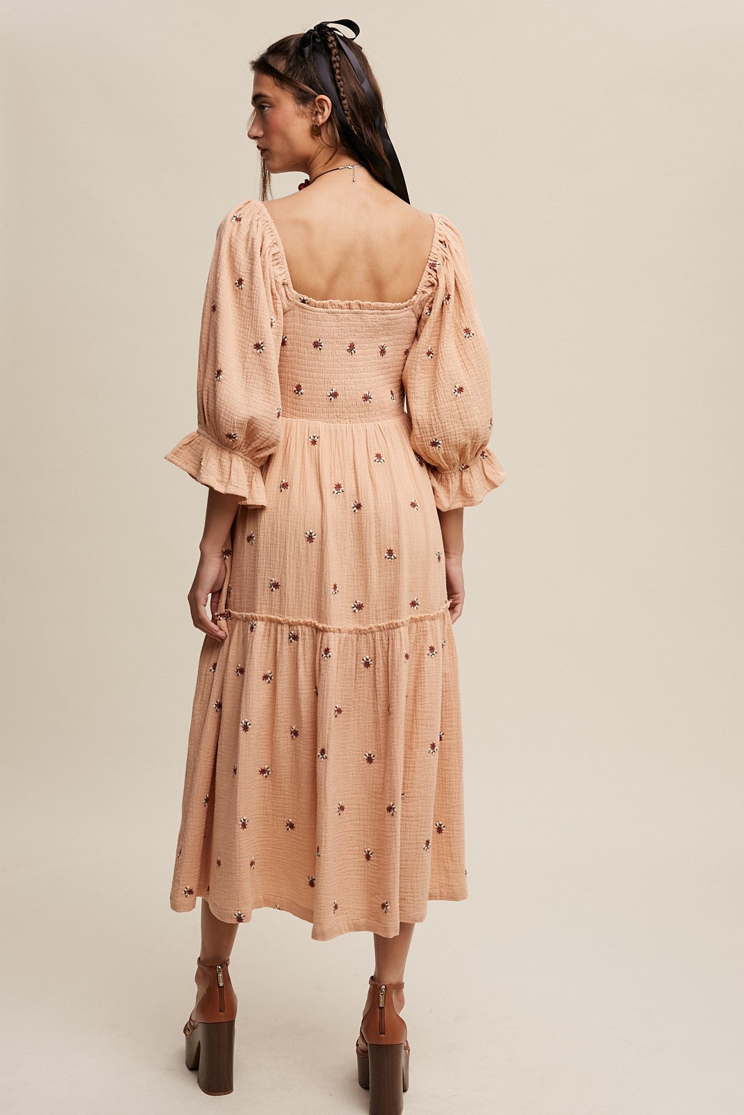 Sophia - Off-shoulder Geborduurde Midi Jurk
