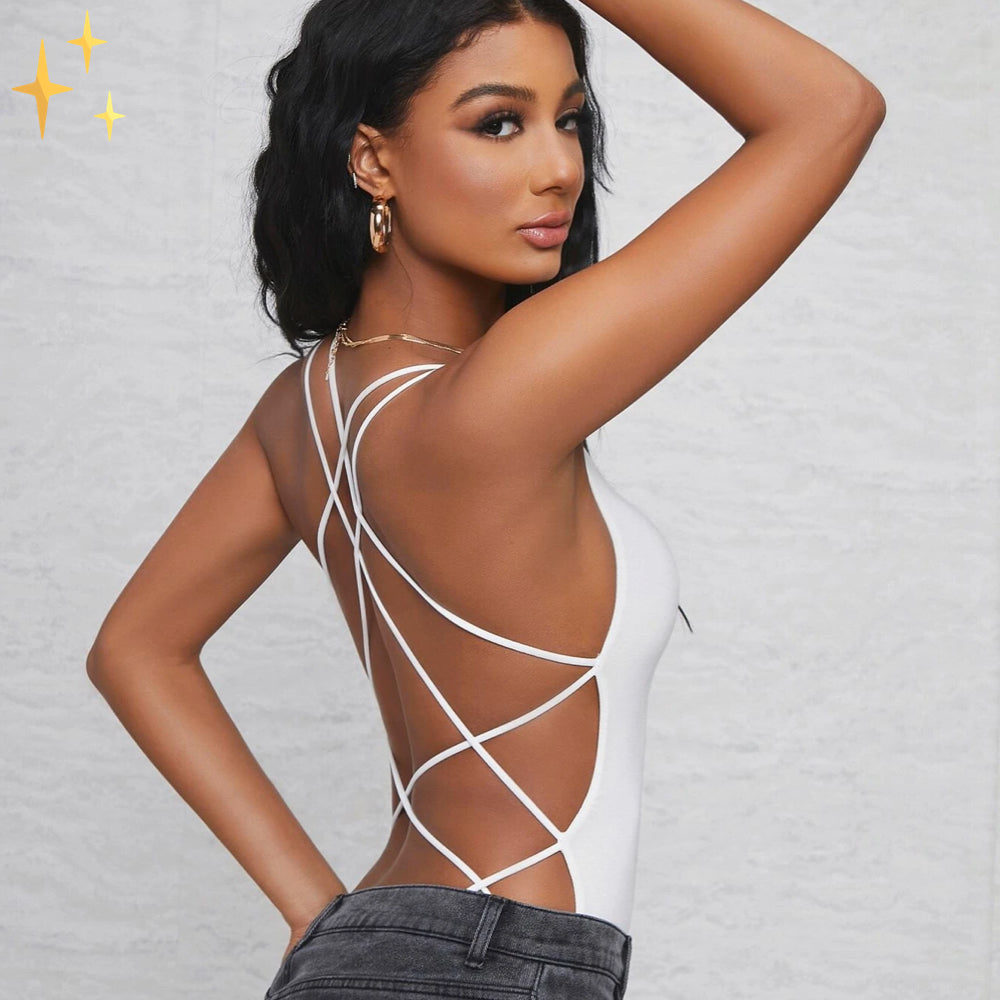 Ashley Bodysuit met Open Rug en Touwtjes Patroon voor een Schitterende Sexy Party Look