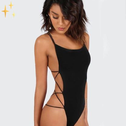 Ashley Bodysuit met Open Rug en Touwtjes Patroon voor een Schitterende Sexy Party Look