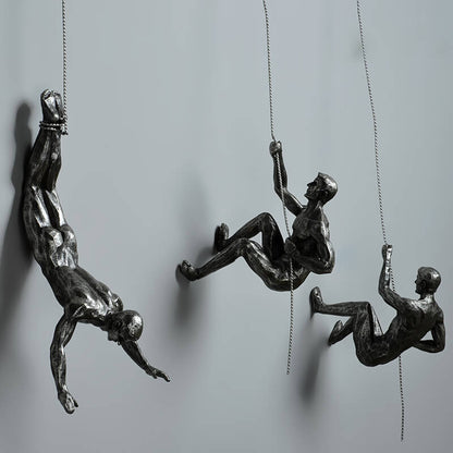 Statuistica Dynamisch Klim Sculptuur Wand Decoratie als Interieur Eyecatcher (standbeeldjes van mannen in 3 verschillende poses)