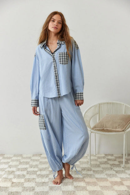 Saint Du Bois Comfi en Vrouwelijke Plaid Pyjama Set van Broek en Overhemd